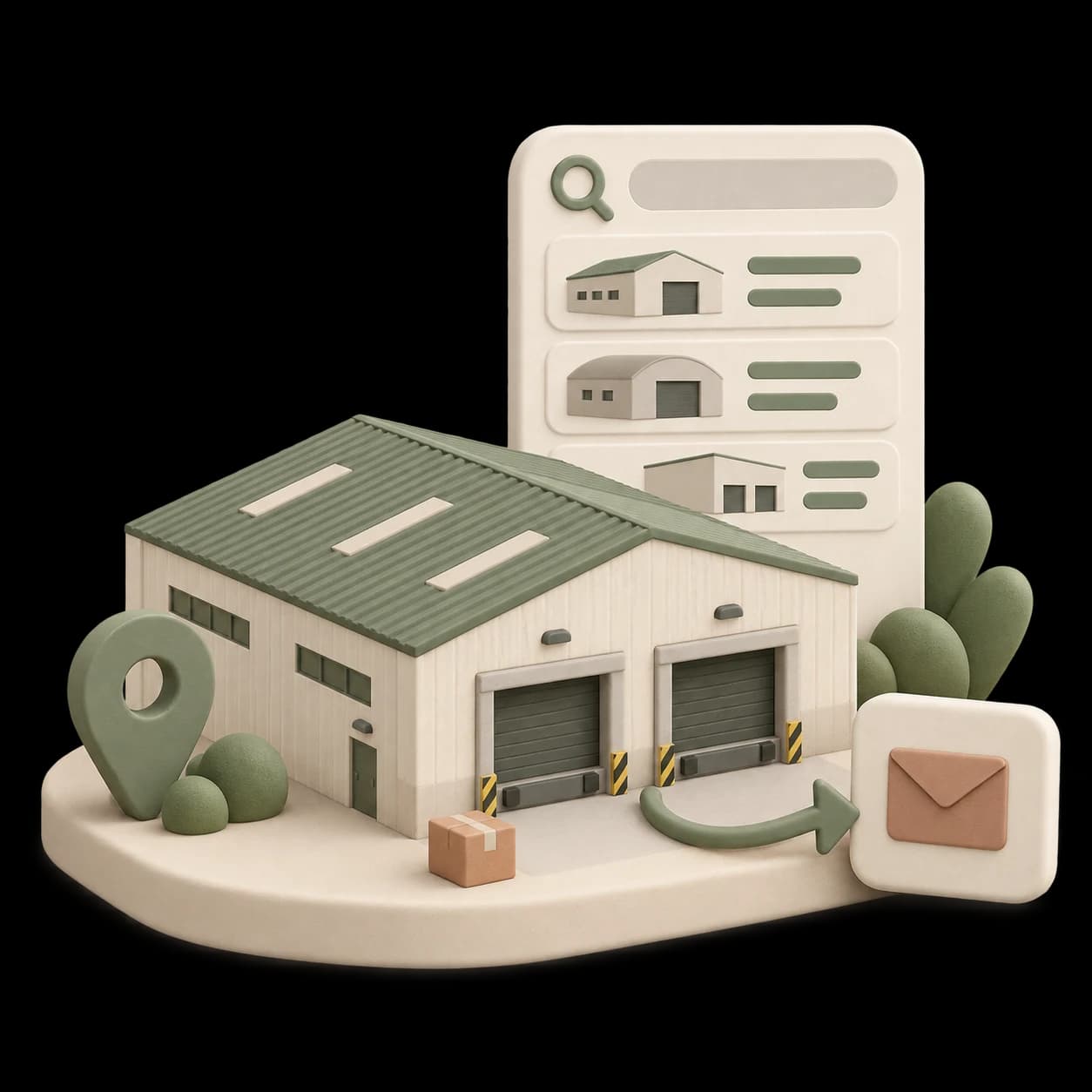 Illustration of warehouse search and a connected property enquiry