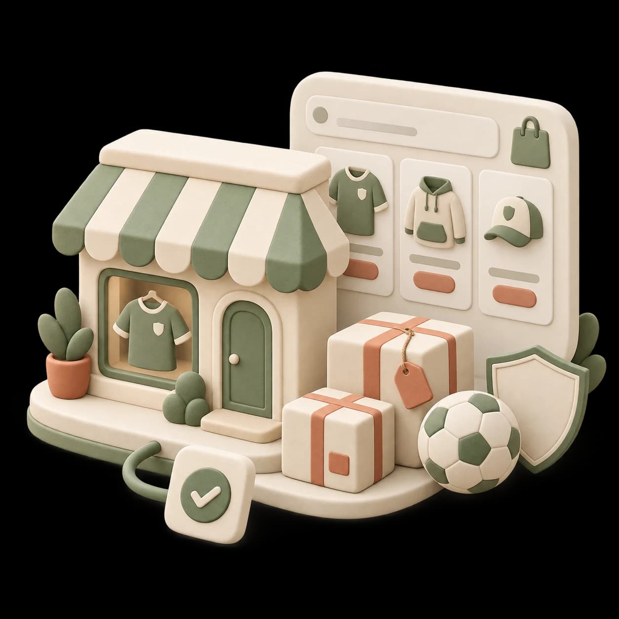 Illustration of an online shop, product orders, and team selling